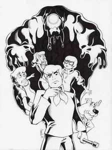 ORIGINAL Scooby-Doo - "What's the Plan, Man?" 9" x 12" Ink Illustration Fan Art - Picture 1 of 3
