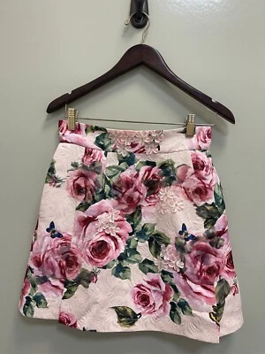 Dolce & Gabbana Rosa Estampado Flor de Cerezo/Minifalda 3D S/M Cintura 27 pulgadas Foto 1 de 4