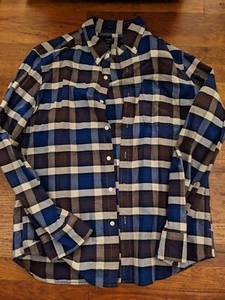 Jcrew Mens slim Fit shirt Brown /Navy/white Plaid Shirt Large NWT - Picture 1 of 3