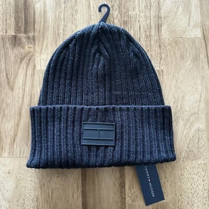 Tommy Hilfiger Ribbed Knit Beanie Ghost Logo Navy Blue - Picture 1 of 5