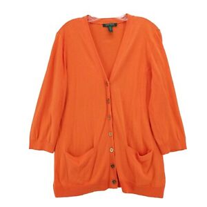 Lauren Ralph Lauren Sweater Cardigan Orange 100% Cotton Size XL