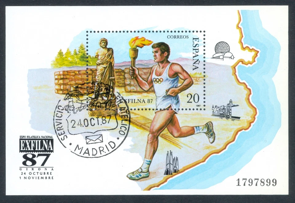 ESPAÑA 1987 - EDIFIL 2918 - HOJA BLOQUE EXFILNA'87 - MATASELLOS DE PRIMER DÍA - Imagen 1 de 1