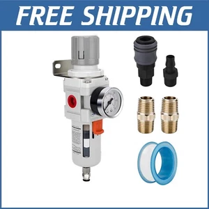 Premium Compressed Air Filter Regulator with Semi-Auto Drain & Metal Bowl Guard - Picture 1 of 9
