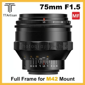 TTArtisan 75mm F1.5 Full Frame Large Aperture MF Swirly Bokeh Lens for M42 Mount - Picture 1 of 11