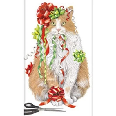 Mary Lake-Thompson Christmas Cat Bows & Ribbons Holiday Flour Sack Kitchen Towel