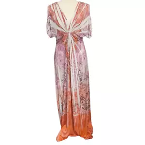 One World Paisley Tie Dye Maxi Dress Cold shoulder Lace Back V Neck Small NWT - Picture 1 of 8