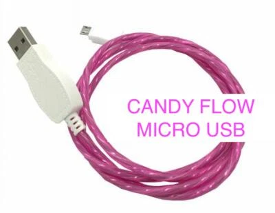 CANDY FLOW LED Light flash USB Charger cable for ALL MICRO-B USB phones/devices - Image 1 of 4