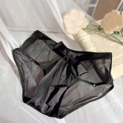 Elegant Womens Girls Faux Satin Panties Briefs Underwear Sheer Bow Underpants - Image 1 of 4