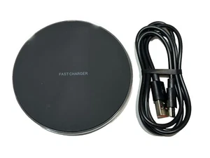 BLACK ROUND WIRELESS CHARGER CHARGING PAD QI FAST CHARGE FOR SAMSUNG GALAXY - Picture 1 of 5