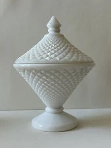 Vintage Westmoreland Milk Glass Trinket Candy Dish Diamond Point With Lid - Picture 1 of 10