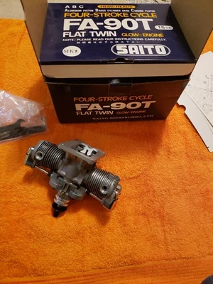 Saito Engine - Saito FA-90T MKII flat twin four stroke  Hemi-Heads - New! KIK25 - Image 1 of 4