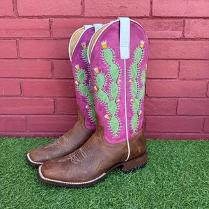 Stivali Macie Bean donna taglia 8,5 M rosa cactus ricamati punta quadrata western - Foto 1 di 9