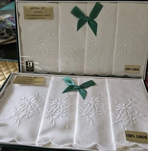 VTG Guaranteed Irish 100% Linen Napkins Embroided Two Packs Set of 8 Total  New  - Picture 1 of 10