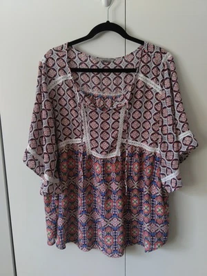 Женская крестьянская богемная туника топ плюс размер 3x геометрический дизайн струящаяся легкая - Изображение 1 из 4