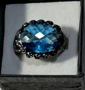 Anello con strass ovale taglio cuscino blu in argento 925 misura 7. # 1071 - Foto 1 di 4
