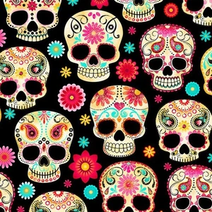 Timeless Treasures Softie PD4139 Black Sugar Skulls 58" wide Minkee / Softie - Bild 1 von 1