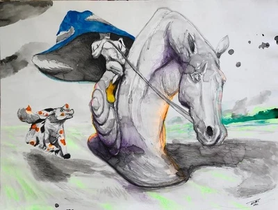 ALAIN DONA ACRÍLICO ORIGINAL DE TÉCNICA MIXTA, TINTA SOBRE CARTÓN 30"x 23" Foto 1 de 4