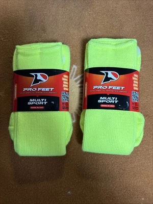 Calcetines Multideporte Pro Feet Talla Pequeña 7-9 Amarillo Neón 2 Pares Nuevos Con Etiquetas Foto 1 de 3