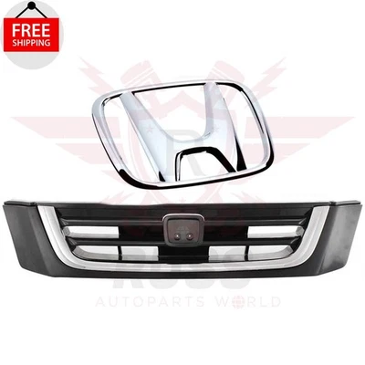 New Front Black With Chrome Molding Grille And Emblem Fits 1997-2001 Honda CR-V Foto 1 de 4