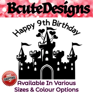 HAPPY BIRTHDAY FEENSCHLOSS JEDES ALTER PERSONALISIERTER VINYL-AUFKLEBER TRANSFERAUFKLEBER - Bild 1 von 4