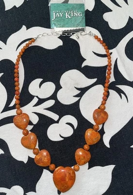 Jay King Red Coral Sterling Silver Red Branch Coral Multi heart Necklace - Image 1 of 4