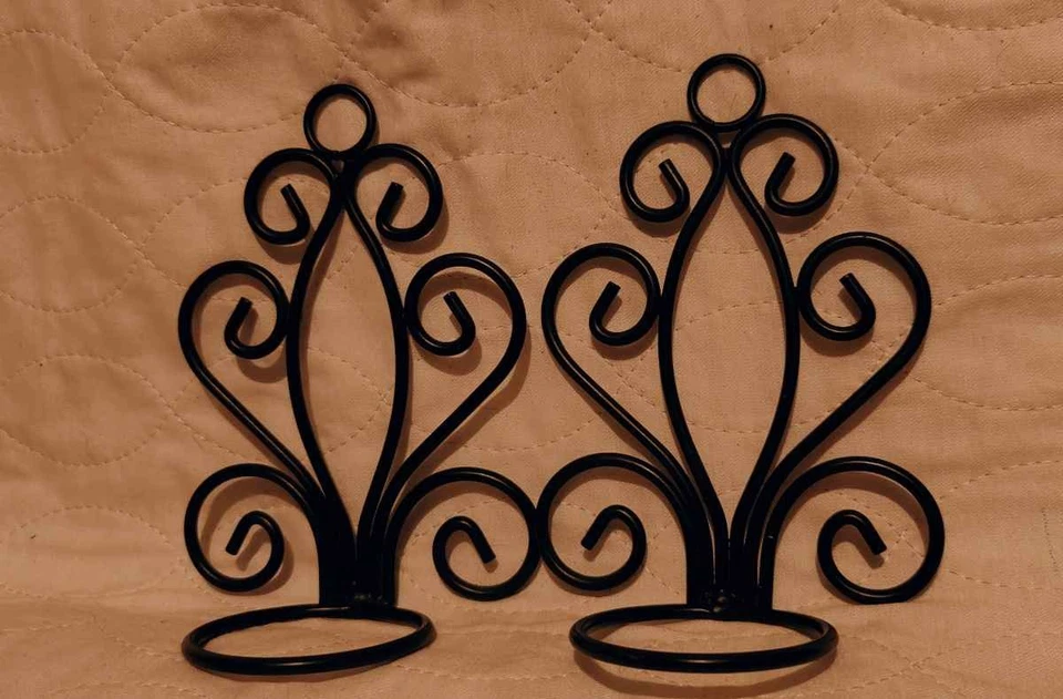 Juego de 2 candelabros de pilar aplique de pared de hierro forjado negro Foto 1 de 1