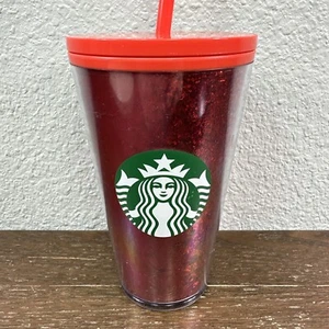 Starbucks Christmas Holiday 2020 Red Glitter Ombre Grande 16oz Tumbler Straw - Bild 1 von 8