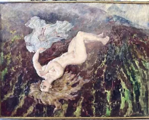 Altes ÖL Handgemälde/Ritual für Bodenfruchtbarkeit.Schwingen auf Boden/Akt 51"=1,3m - Bild 1 von 5