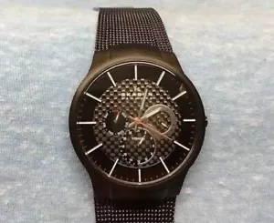 🚨🔥Designer Titanium Carbon Fiber Skagen Watch Denmark XLT808BB RARE EUC  - Picture 1 of 8