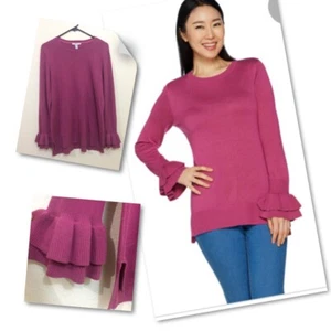 Isaac Mizrahi Live Womens Medium Ruffle Bell Sleeve Knit Sweater  - Picture 1 of 12