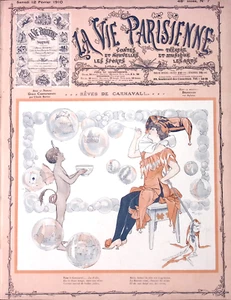 La Vie Parisienne Magazine 12 Feb 1910 Herouard Carnival Dreams Girl Blow Bubble - Picture 1 of 4