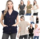 Ladies Button Cable Knitted Grandad Cardigan Womens Sleeveless Waistcoat Sweater