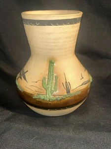 Vintage Betty Selby Signed Native American VASE~Cactus Scene 5 1/2” #82 - Picture 1 of 7