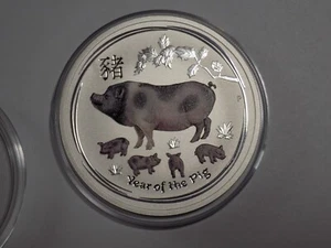 2019 Australia Year of the Pig Colored Lunar 2 Oz 9999 Silver Gem BU in Capsule - Picture 1 of 2
