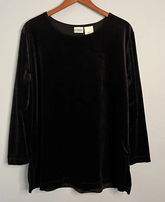 Top túnica pulóver elástico de terciopelo negro Liz Baker para mujer talla pequeña 1X Foto 1 de 4