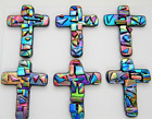 CROSS SET OF 6 pcs RECTANGLE DICHROIC FUSED GLASS pendant (R24) CAB HANDMADE