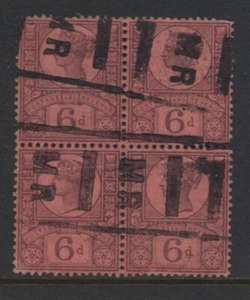 1887 6d PURPLE/ROSE-RED JUBILEE USED BLOCK OF FOUR. SG 208 - Picture 1 of 1