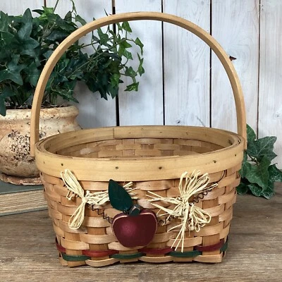 Rustic Woven Handled Basket with Apple Accent - Image 1 of 4