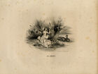 Antique Master Print-A naked woman luring a man in a boat-Deveria-ca. 1830