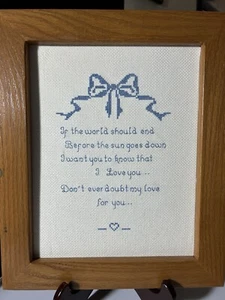 Wooden Framed Needlepoint Stitching 13.5X11.5 “If The World Should End Love Insp - Picture 1 of 10