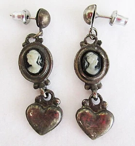 Vintage Cameo Dangle Design Pole/Stud #L102 Earrings - Imagen 1 de 2