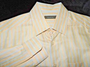 Exquisite Ermenegildo Zegna men's Yellow & Blue stripe shirt LARGE - Picture 1 of 12