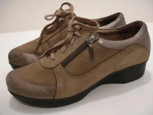 Women's 9.5 10 sz 40 DANSKO Loretta Taupe Nubuck Metallic Wedge Heel Shoes Clogs - Picture 1 of 12
