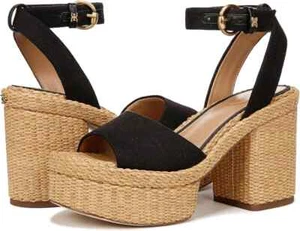 Sam Edelman Women's Black Linen Immie Platform Sandals New in Box Size 9 - Picture 1 of 9