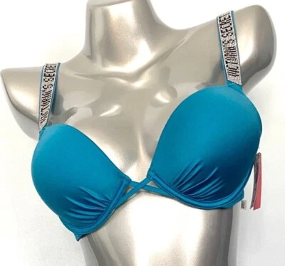 Victoria's Secret  Swim Bikini Top New Bombshell +2 Cups Push Up Shine Strap 32A - Image 1 of 4