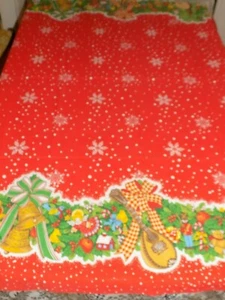 Vintage cloth Christmas tablecloth--Red/snowflakes/Christmas toys--60" X 58"  - Picture 1 of 5