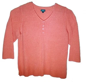 Avenue Women V-Neck Coral Salmon Sweater Tunic Pullover 3/4 Sleeves Size 26/28 - Picture 1 of 8