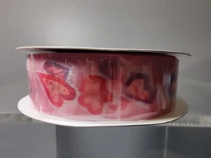 NEW UNWIRED SHEER #9 PINK RIBBON W/ PURPLE & RED HEARTS 1.5" X 100 YARDS V-DAY - Picture 1 of 6