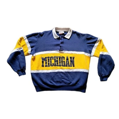 复古 20 世纪 80 年代密歇根狼獾色块 Polo 运动衫 尺寸 XL 肉豆蔻磨坊 — 第 1/4 张图片