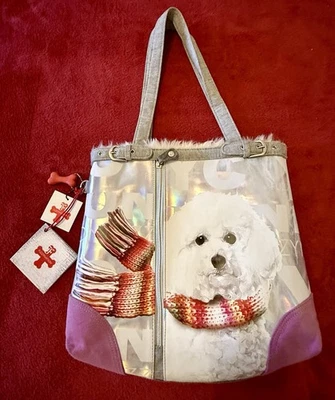 Fuzzy Nation Bichón Perro - Cartera Grande - Bolso Forrado de Piel de Invierno NUEVO Con Etiquetas Foto 1 de 4